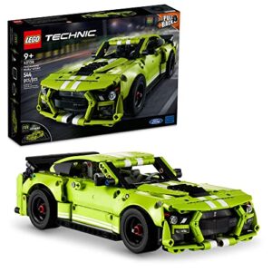 lego technic ford mustang shelby gt500 set 42138, pull back drag toy race car model building kit, gifts for kids and teens with ar app play feature