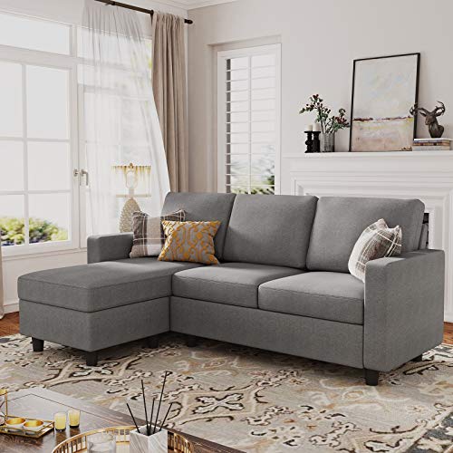 HONBAY Convertible Sectional Sofa, Convertible L Shaped Couch with Reversible Chaise, Sectional Couch for Small Space Apartment, Grey