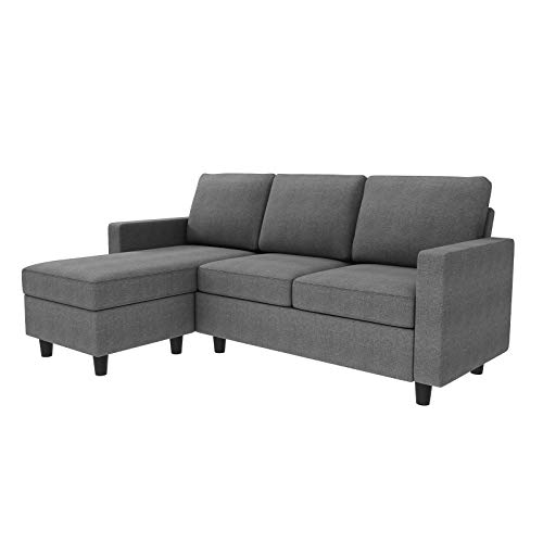 HONBAY Convertible Sectional Sofa, Convertible L Shaped Couch with Reversible Chaise, Sectional Couch for Small Space Apartment, Grey