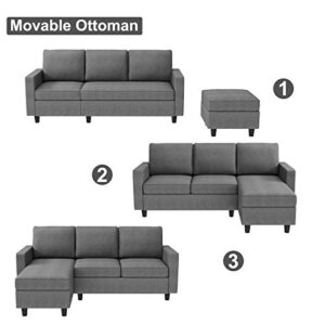 HONBAY Convertible Sectional Sofa, Convertible L Shaped Couch with Reversible Chaise, Sectional Couch for Small Space Apartment, Grey