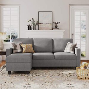 HONBAY Convertible Sectional Sofa, Convertible L Shaped Couch with Reversible Chaise, Sectional Couch for Small Space Apartment, Grey