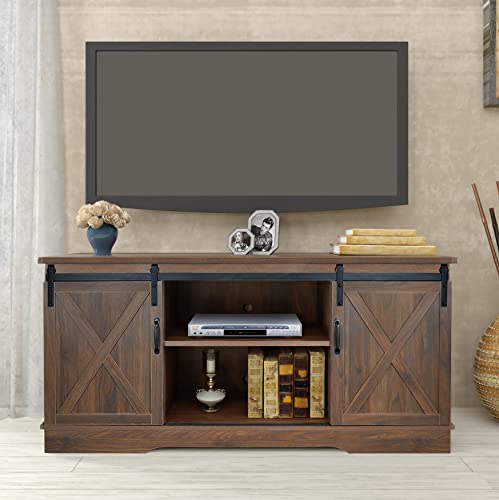 Rainbow Sophia Farmhouse Sliding Barn Door TV Stand for TVs up to 65 Inches, 58 Inch (Dark Walnut)