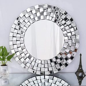 autdot decorative mirror for wall, 31.5” round wall mirror for entryway, 3d large accent mirror with mosaic glass framed for living room, entryway