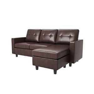 HONBAY Convertible Sectional Sofa Couch, L Shaped Sofa Couch with Faux Leather Sectional for Small Apartment, Brown