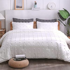 paxrac tuffed white comforter set king size(104×90 inches), 3 pieces- soft cotton lightweight comforter with 2 pillowcases, chenille dots all season down alternative comforter set for bedding