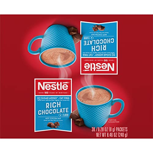 Nestle Hot Chocolate Packets, Hot Cocoa Mix, No Sugar Added and Fat Free, 30 Count (0.28 ounce Each)