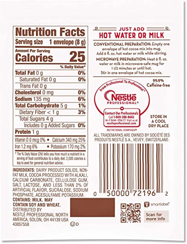 Nestle Hot Chocolate Packets, Hot Cocoa Mix, No Sugar Added and Fat Free, 30 Count (0.28 ounce Each)