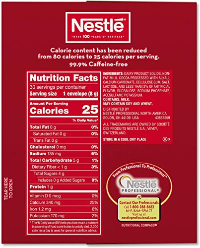 Nestle Hot Chocolate Packets, Hot Cocoa Mix, No Sugar Added and Fat Free, 30 Count (0.28 ounce Each)