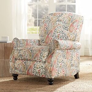 elm lane ethel multi-colored coral paisley patterned recliner chair modern armchair comfortable push manual reclining footrest upholstered bedroom living room reading home relax office