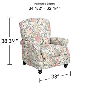 Elm Lane Ethel Multi-Colored Coral Paisley Patterned Recliner Chair Modern Armchair Comfortable Push Manual Reclining Footrest Upholstered Bedroom Living Room Reading Home Relax Office