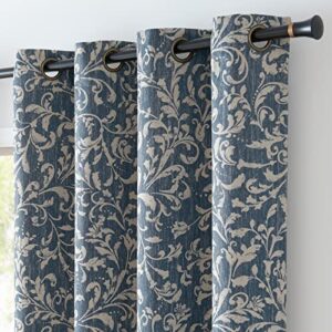 jinchan farmhouse 80% blackout curtains for bedroom thermal curtains room darkening scroll floral patterned thermal insulated curtains living room vintage country curtain 84 inch long 2 panels blue