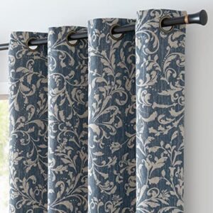 jinchan Farmhouse 80% Blackout Curtains for Bedroom Thermal Curtains Room Darkening Scroll Floral Patterned Thermal Insulated Curtains Living Room Vintage Country Curtain 84 inch Long 2 Panels Blue