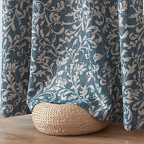 jinchan Farmhouse 80% Blackout Curtains for Bedroom Thermal Curtains Room Darkening Scroll Floral Patterned Thermal Insulated Curtains Living Room Vintage Country Curtain 84 inch Long 2 Panels Blue