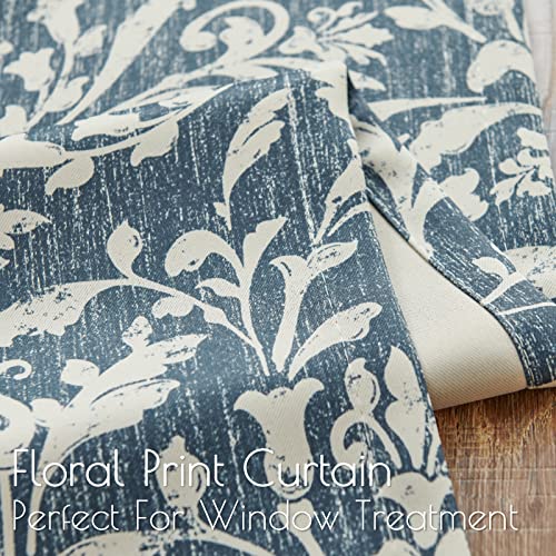 jinchan Farmhouse 80% Blackout Curtains for Bedroom Thermal Curtains Room Darkening Scroll Floral Patterned Thermal Insulated Curtains Living Room Vintage Country Curtain 84 inch Long 2 Panels Blue