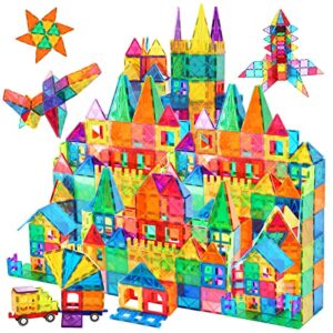 afunx 130 pcs magnetic tiles building blocks 3d clear magnetic blocks construction playboards, inspiration building tiles creativity beyond imagination, educational magnet toy set for kids with 2 cars