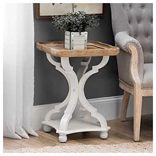 COZAYH Rustic Farmhouse Cottagecore Accent End Table, Natural Tray Top Side Table Nightstand for Family, Dinning or Living Room, Handcrafted Finish, Modern, White