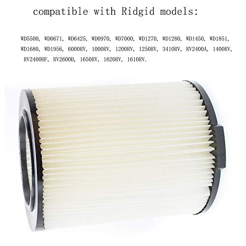 VF4000 Replacement Filter for Ridgid 72947 Wet Dry Vac 5 to 20-Gallon 6-9 Gal Husky Craftsman 17816 Vacuum Compatible WD5500 WD0671 WD1270 RV2400A RV2600B Washable & Reusable Standard Wet/dry Vac Filt