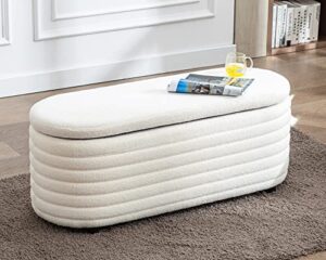 dm furniture dm-furniture storage ottoman bench upholstered fabric storage bench end of bed stool with safety hinge for bedroom, living room, entryway (44.5-inch, white) (tn2436)