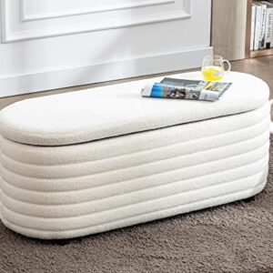 DM Furniture DM-Furniture Storage Ottoman Bench Upholstered Fabric Storage Bench End of Bed Stool with Safety Hinge for Bedroom, Living Room, Entryway (44.5-inch, White) (TN2436)