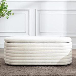 DM Furniture DM-Furniture Storage Ottoman Bench Upholstered Fabric Storage Bench End of Bed Stool with Safety Hinge for Bedroom, Living Room, Entryway (44.5-inch, White) (TN2436)