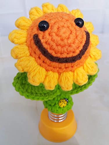 Sunflower Little Sun Auto Parts Dashboard Decoration, Crochet Smiley Head Shaking Sunflower Car Decoration Cute Girl Car Interior Desk Decoration Gift (Handmade Crochet) (Geometric, Orange)