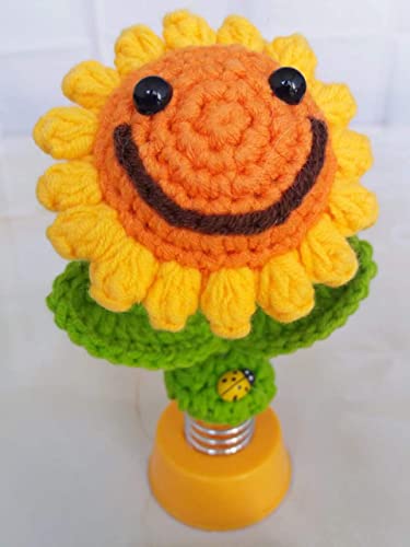 Sunflower Little Sun Auto Parts Dashboard Decoration, Crochet Smiley Head Shaking Sunflower Car Decoration Cute Girl Car Interior Desk Decoration Gift (Handmade Crochet) (Geometric, Orange)