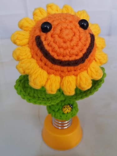 Sunflower Little Sun Auto Parts Dashboard Decoration, Crochet Smiley Head Shaking Sunflower Car Decoration Cute Girl Car Interior Desk Decoration Gift (Handmade Crochet) (Geometric, Orange)