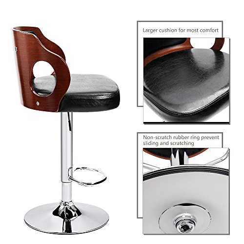 Homall Bar Stools Walnut Bentwood Adjustable Height Leather Modern Barstools with Back Vinyl Seat Extremely Comfy Bar Stool 1 Piece (Black)