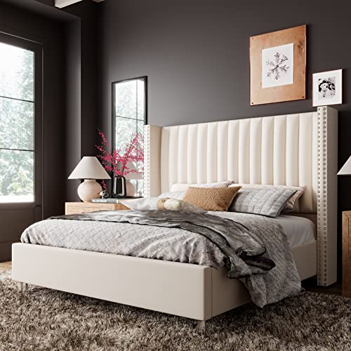 Jocisland Platform Bed Frame Velvet Tufted Upholstered Bed King Size