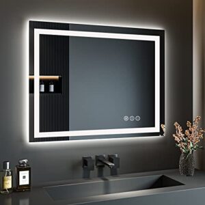 oddsan 40×32 led mirror for bathroom, dimmable vanity mirror with lights, backlit and front lit makeup mirror for wall, anti-fog (horizontal/ vertical)