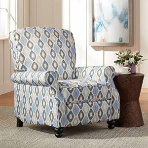 elm lane blue diamond recliner chair modern armchair comfortable push manual reclining footrest upholstered for bedroom living room reading home relax office napping
