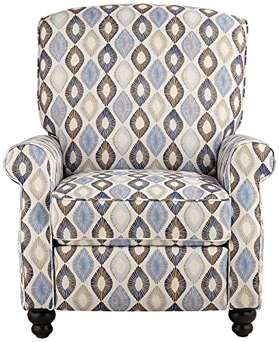 Elm Lane Blue Diamond Recliner Chair Modern Armchair Comfortable Push Manual Reclining Footrest Upholstered for Bedroom Living Room Reading Home Relax Office Napping