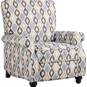 Elm Lane Blue Diamond Recliner Chair Modern Armchair Comfortable Push Manual Reclining Footrest Upholstered for Bedroom Living Room Reading Home Relax Office Napping