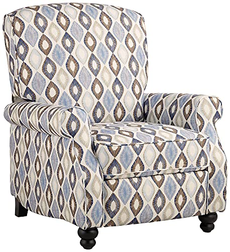Elm Lane Blue Diamond Recliner Chair Modern Armchair Comfortable Push Manual Reclining Footrest Upholstered for Bedroom Living Room Reading Home Relax Office Napping