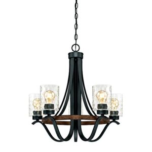 westinghouse lighting 6331900 barnwell five-light indoor chandelier, textured iron and barnwood finish with clear hammered glass