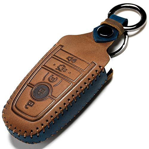 LYGKMU Ford Dedicated Cover Key Fob Case Suit for Keyless Remote Control, mens（A-Brown）