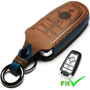 LYGKMU Ford Dedicated Cover Key Fob Case Suit for Keyless Remote Control, mens（A-Brown）