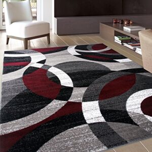 rugshop contemporary abstract circles perfect for high traffic areas of your living room,bedroom,home office,kitchen easy cleaning area rug 5’3″ x 7’3″ red