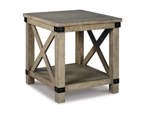 signature design by ashley aldwin farmhouse square end table with crossbuk details, light brown