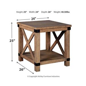 Signature Design by Ashley Aldwin Farmhouse Square End Table with Crossbuk Details, Light Brown