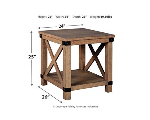 Signature Design by Ashley Aldwin Farmhouse Square End Table with Crossbuk Details, Light Brown