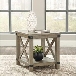 Signature Design by Ashley Aldwin Farmhouse Square End Table with Crossbuk Details, Light Brown