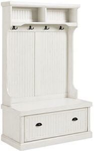 crosley furniture seaside hall tree, entryway bench with coat rack and shoe cabinet, distressed white