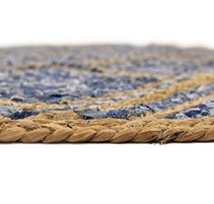 Unique Loom Braided Jute Collection Classic Quality Made Natural Hand Woven with Geometric Design Area Rug (9' 0 x 12' 0 Rectangular, Blue/ Natural)