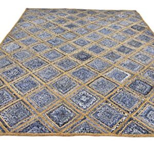 Unique Loom Braided Jute Collection Classic Quality Made Natural Hand Woven with Geometric Design Area Rug (9' 0 x 12' 0 Rectangular, Blue/ Natural)