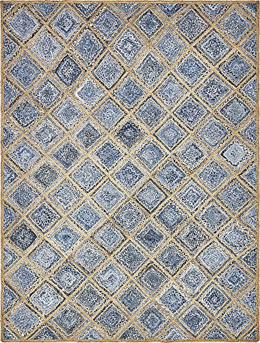 Unique Loom Braided Jute Collection Classic Quality Made Natural Hand Woven with Geometric Design Area Rug (9' 0 x 12' 0 Rectangular, Blue/ Natural)