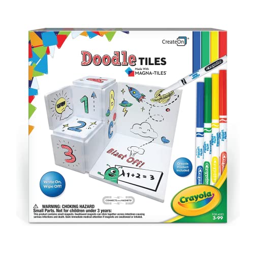 Magna-Tiles Structure-Building Set for Kids, Crayola Doodle Tiles Magnetic Tiles, Magnetic Kids’ Building Toys, STEM Toys for Boys and Girls Ages 3+, 10 Pieces, by CreateOn