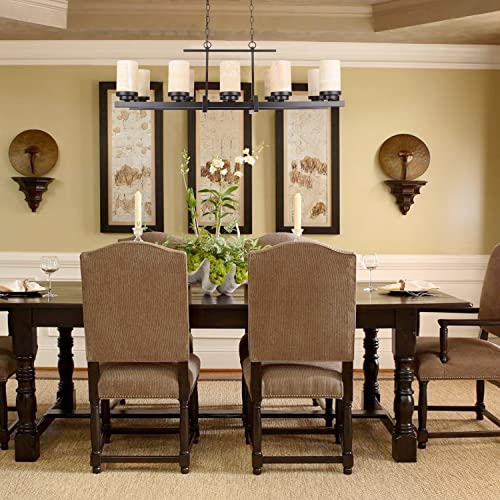 ALICE HOUSE 39.5" Dining Room Chandeliers with Marble Shade, Brown Finish,10 Light Farmhouse Kitchen Island Lights AL9051-P10