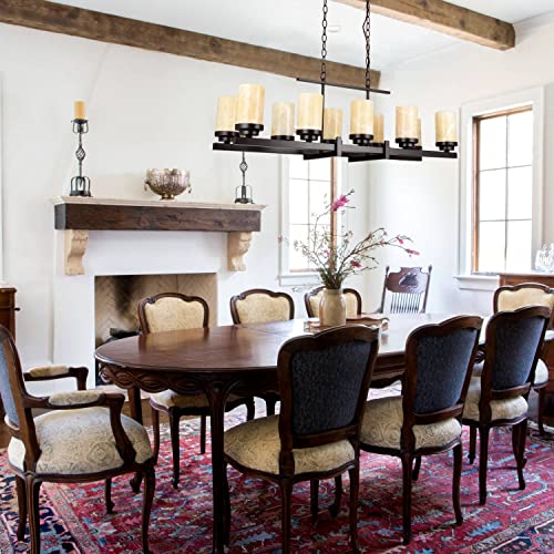 ALICE HOUSE 39.5" Dining Room Chandeliers with Marble Shade, Brown Finish,10 Light Farmhouse Kitchen Island Lights AL9051-P10