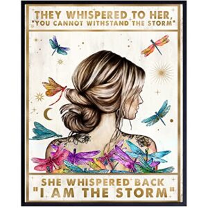 Inspirational Positive Quotes Wall Decor - She Whispered Back I Am The Storm - Hippie Boho Wall Art - Motivational Poster - Encouragement Gifts for Women - Rustic Bedroom Living Room Home Office